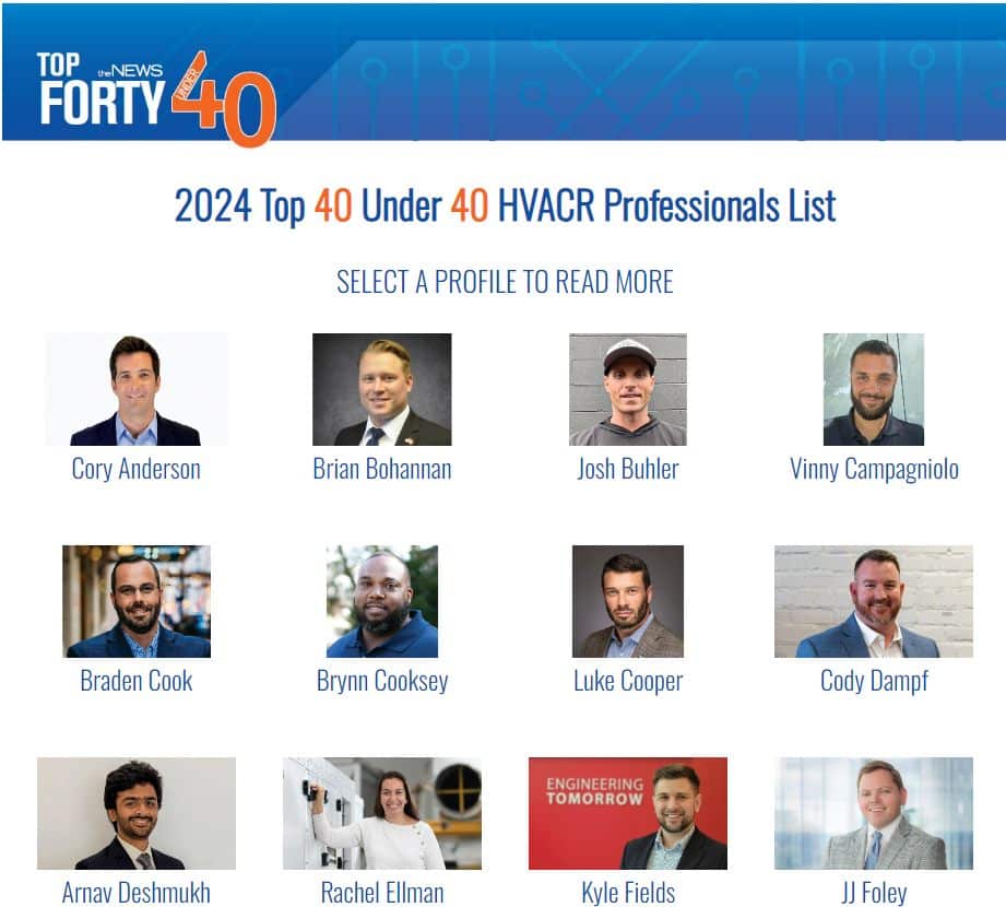 Top 40 Under 40 HVACR Professionals 2024